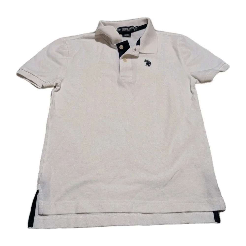 U.S. Polo Assn Boy's White Short Sleeve Collared Polo Shirt Size M 8